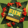 FIIX Gum packaging with red flowers and green leaves on a green background